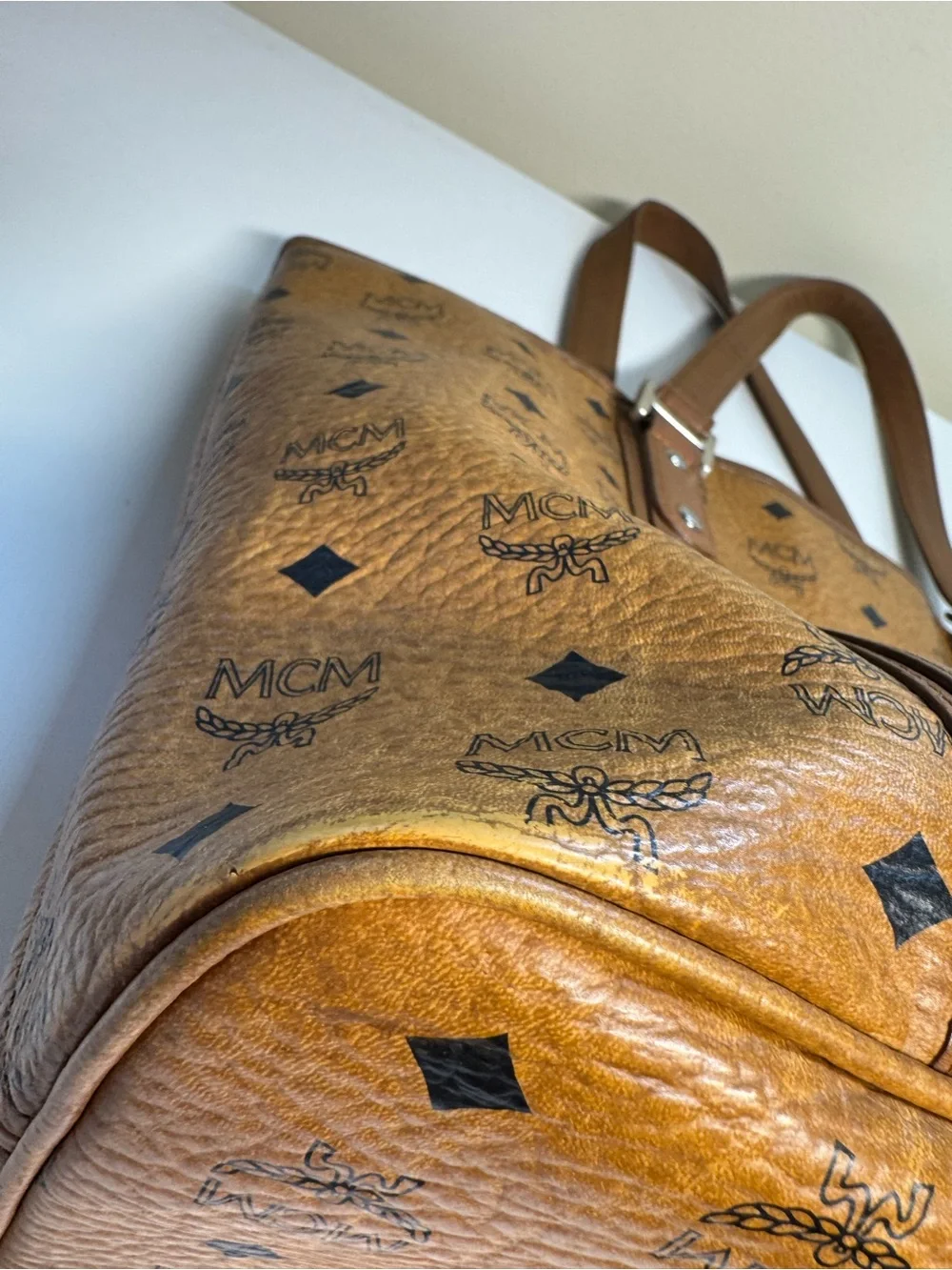 MCM Vintage Cognac Visetos Large Tote Bag